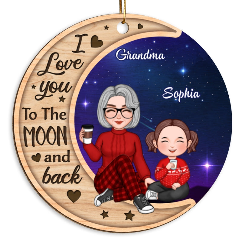 Galaxy Background Cute Grandma Grandkids Personalized Wooden Ornament
