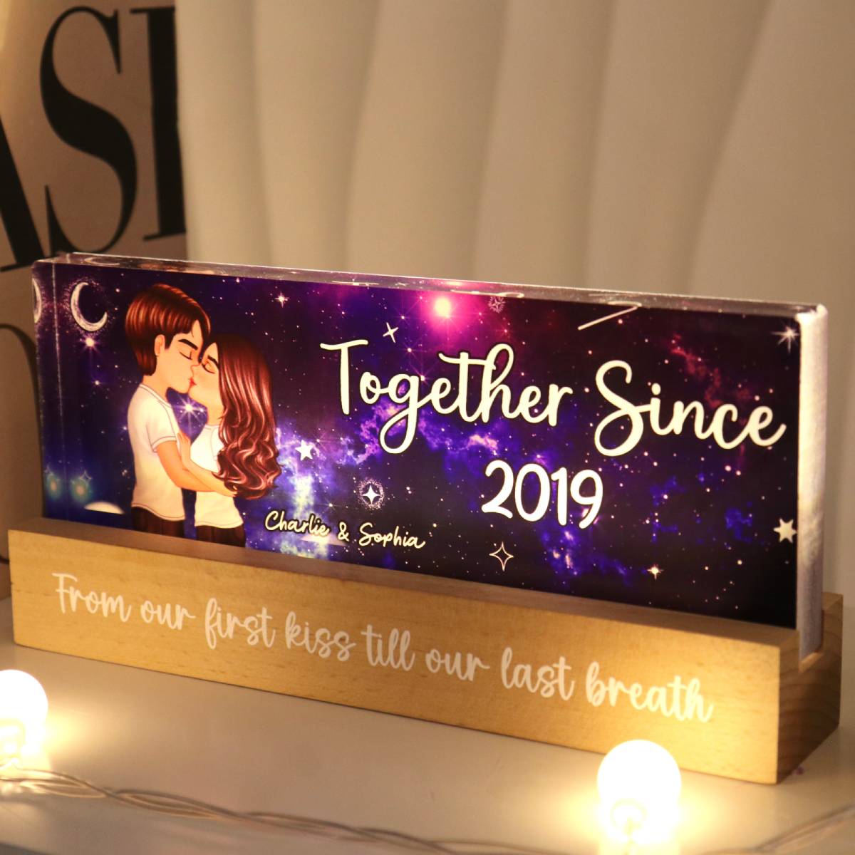 [EXCLUSIVE LIMITED EDITION] Galaxy Couple Kissing Personalized Acrylic Block LED Night Light, Anniversary Gift For Couple