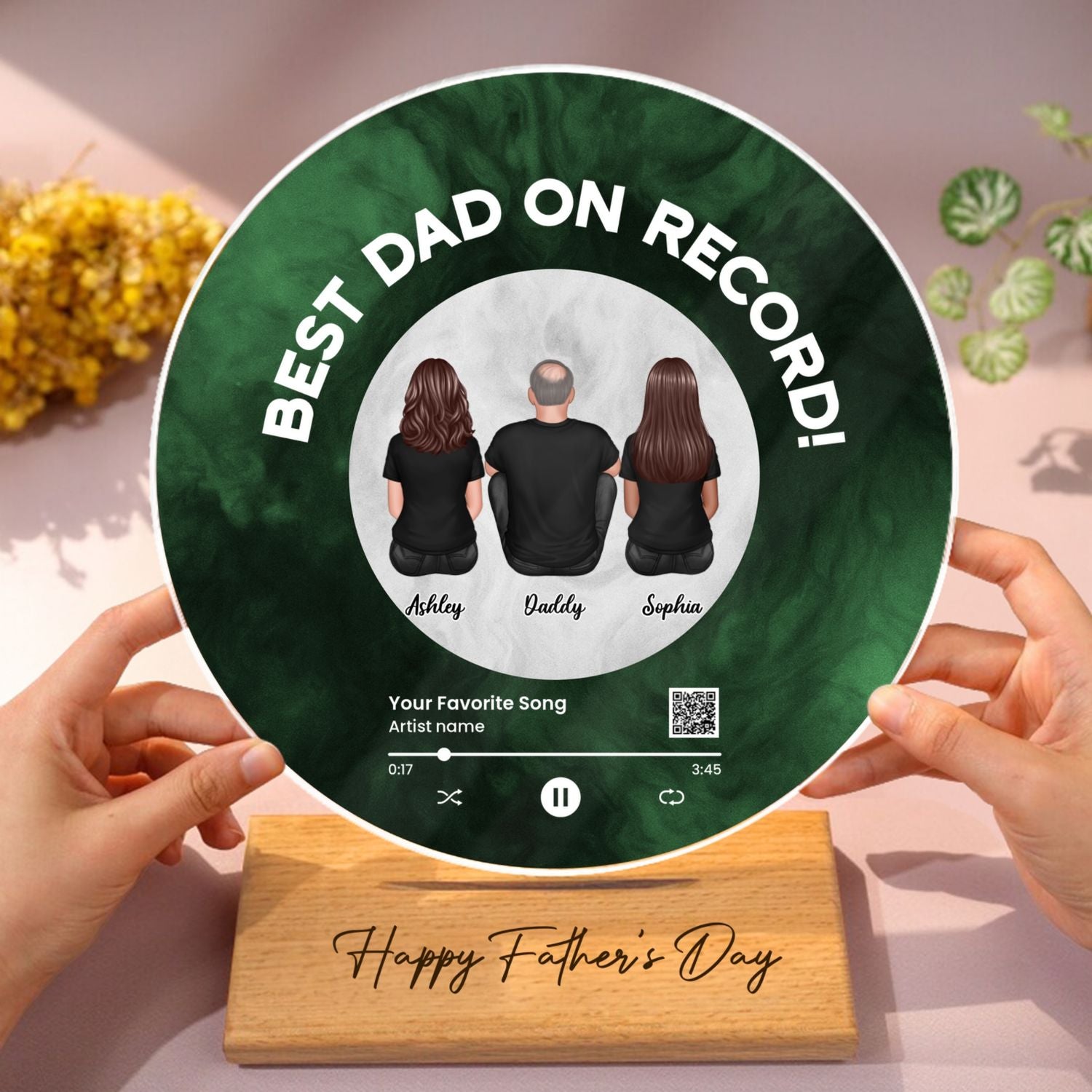 Galaxy Best Dad On Record Favorite Song Scannable QR Code Personalized Acrylic Record Plaque, Gift For Dad