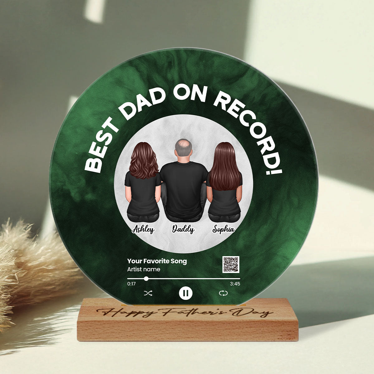 Galaxy Best Dad On Record Favorite Song Scannable QR Code Personalized Acrylic Record Plaque, Gift For Dad