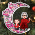 Galaxy Pattern Cute Grandma & Grandkid On Moon Christmas Gift Personalized Acrylic Ornament