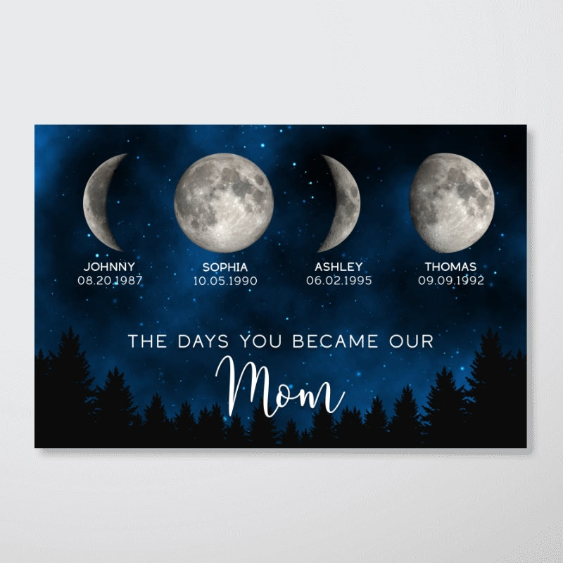 Galaxy Night The Days You Became Our Mom Birthday Moon Phase Personalized Poster, A Heartfelt Gift for Moms Birthday, or Just Because