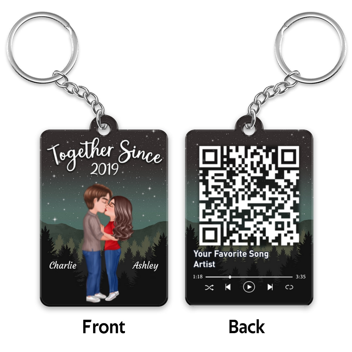 Galaxy Night Doll Couple Kissing Favorite Song Scannable QR Code Personalized Acrylic Keychain