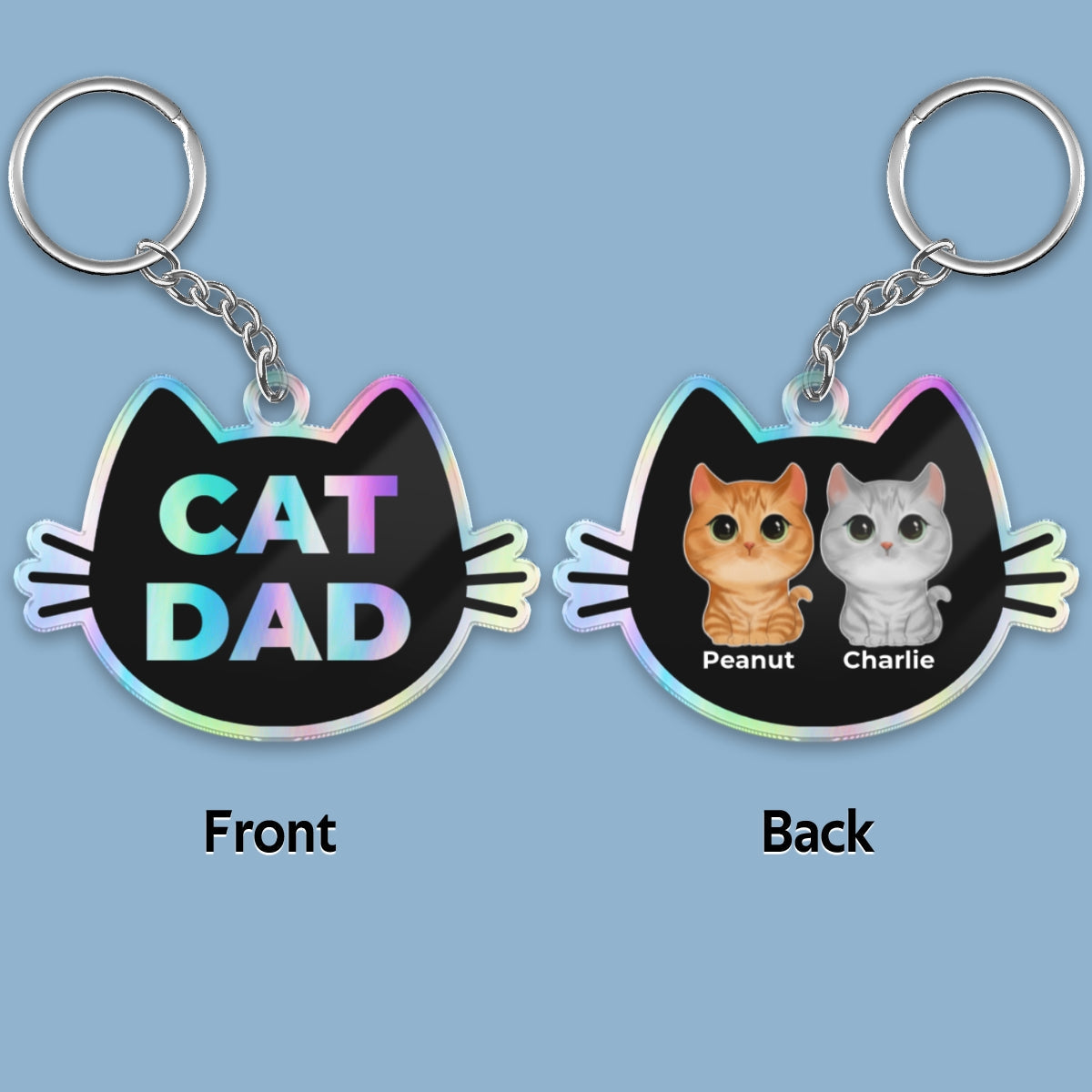 Galaxy Cat Dad Cat Face Shape Watercolor Cute Cats Father¡®s Day Gift Personalized Acrylic Keychain
