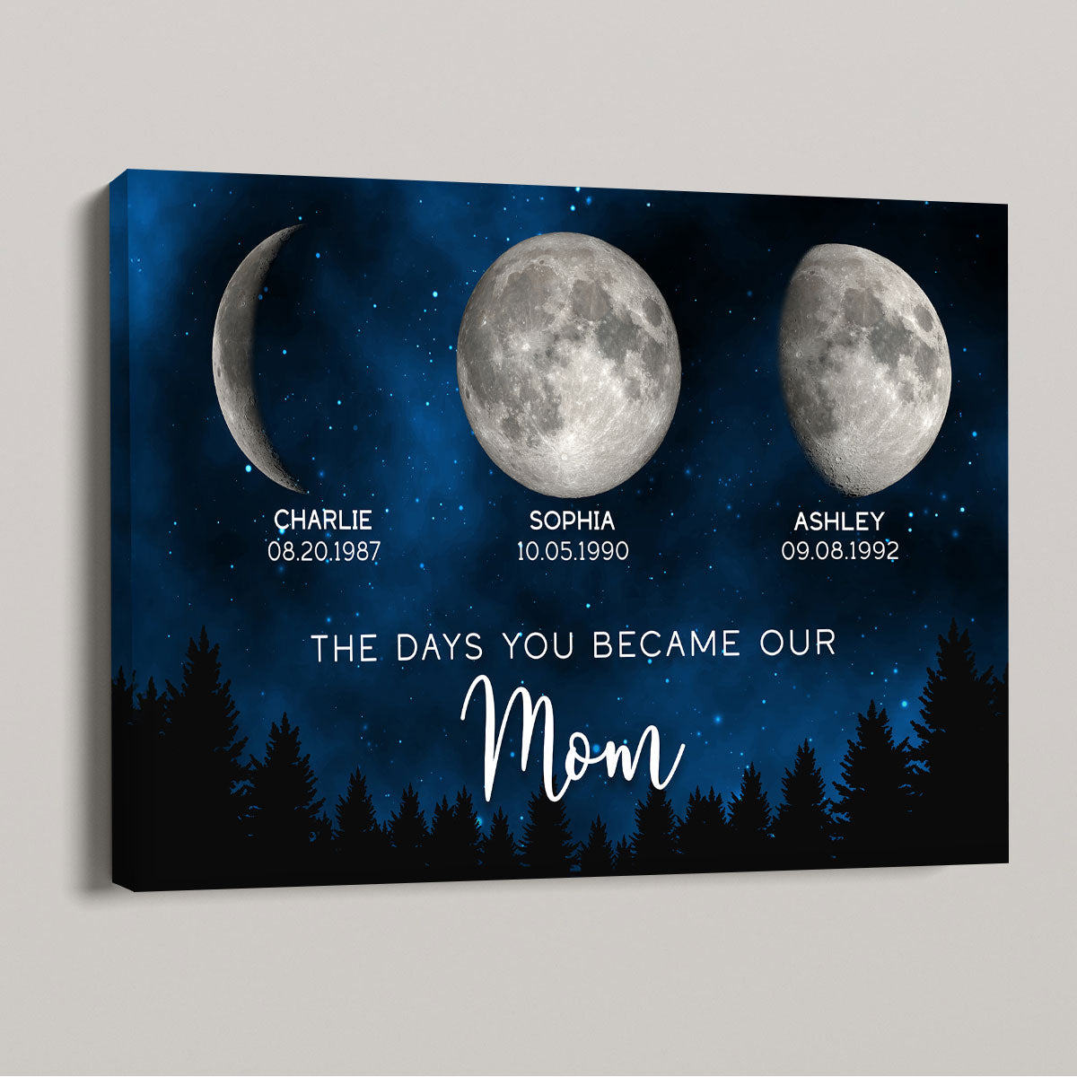 Galaxy Night Custom Birth Moon Phase The Days You Became Our Mom Personalized Canvas