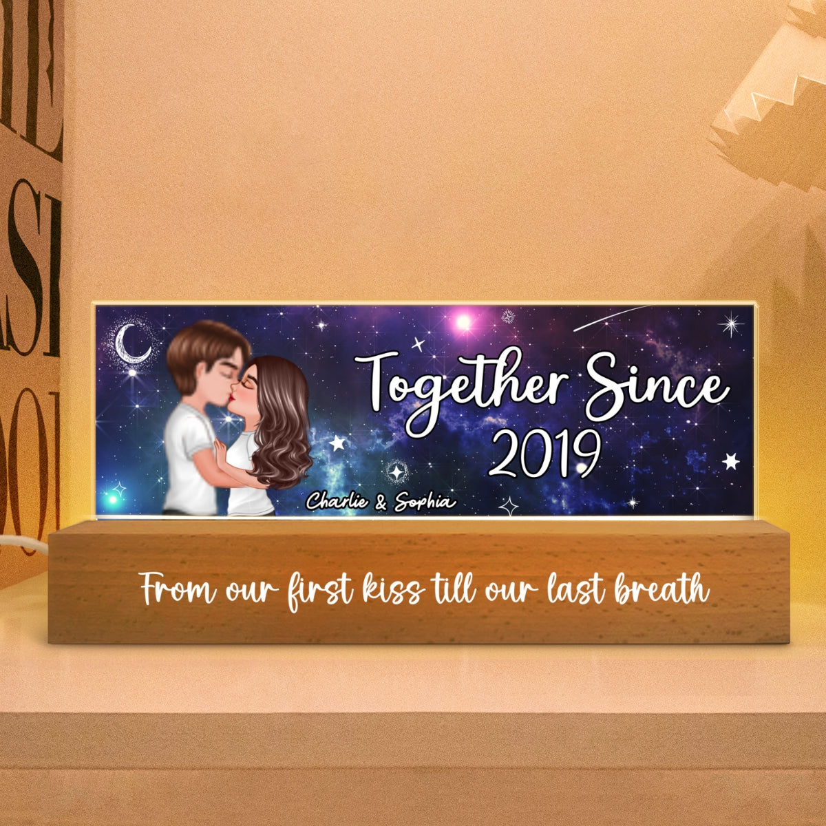 [EXCLUSIVE LIMITED EDITION] Galaxy Couple Kissing Personalized Acrylic Block LED Night Light, Anniversary Gift For Couple